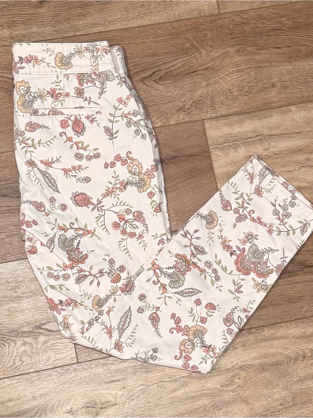 LOFT White Skinny Jeans with Pastel Floral Print